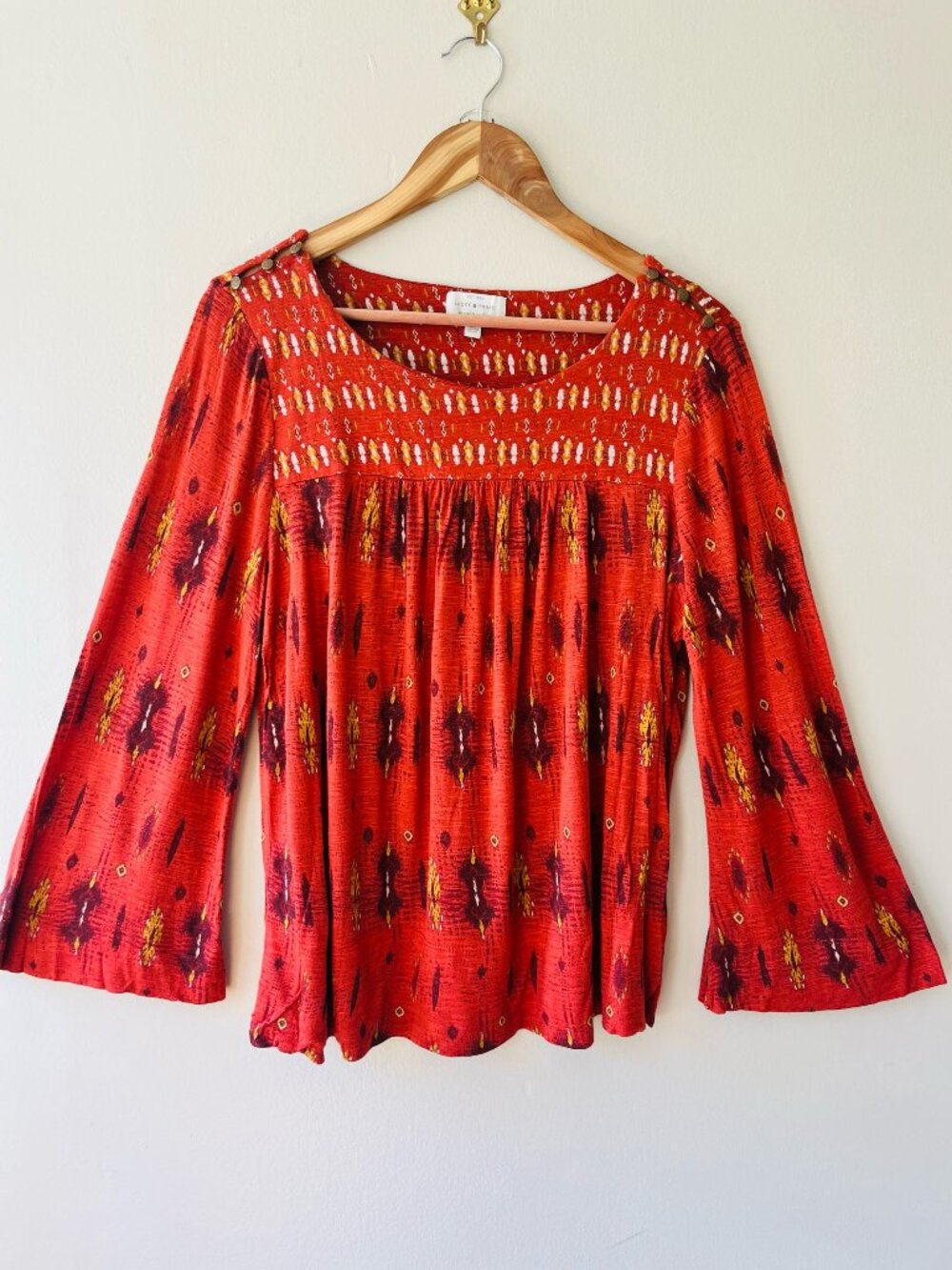 Lucky Brand Sz L Bohemian Pullover Blouse Kimono Sleeves